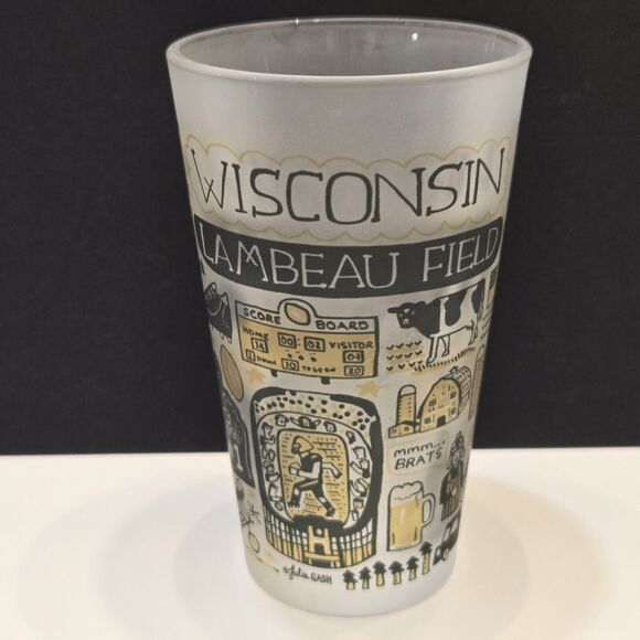 Lambeau Field Julia Gash Frosted Pint Drinking Glass Green Bay Packers Wisconsin - Picture 1 of 10